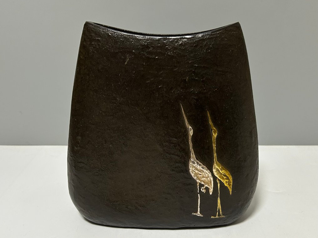 Vas - Alamă, Yamamoto Hozan山本鳳山 - Japonia - floare/vas/criță/turtle #4.3