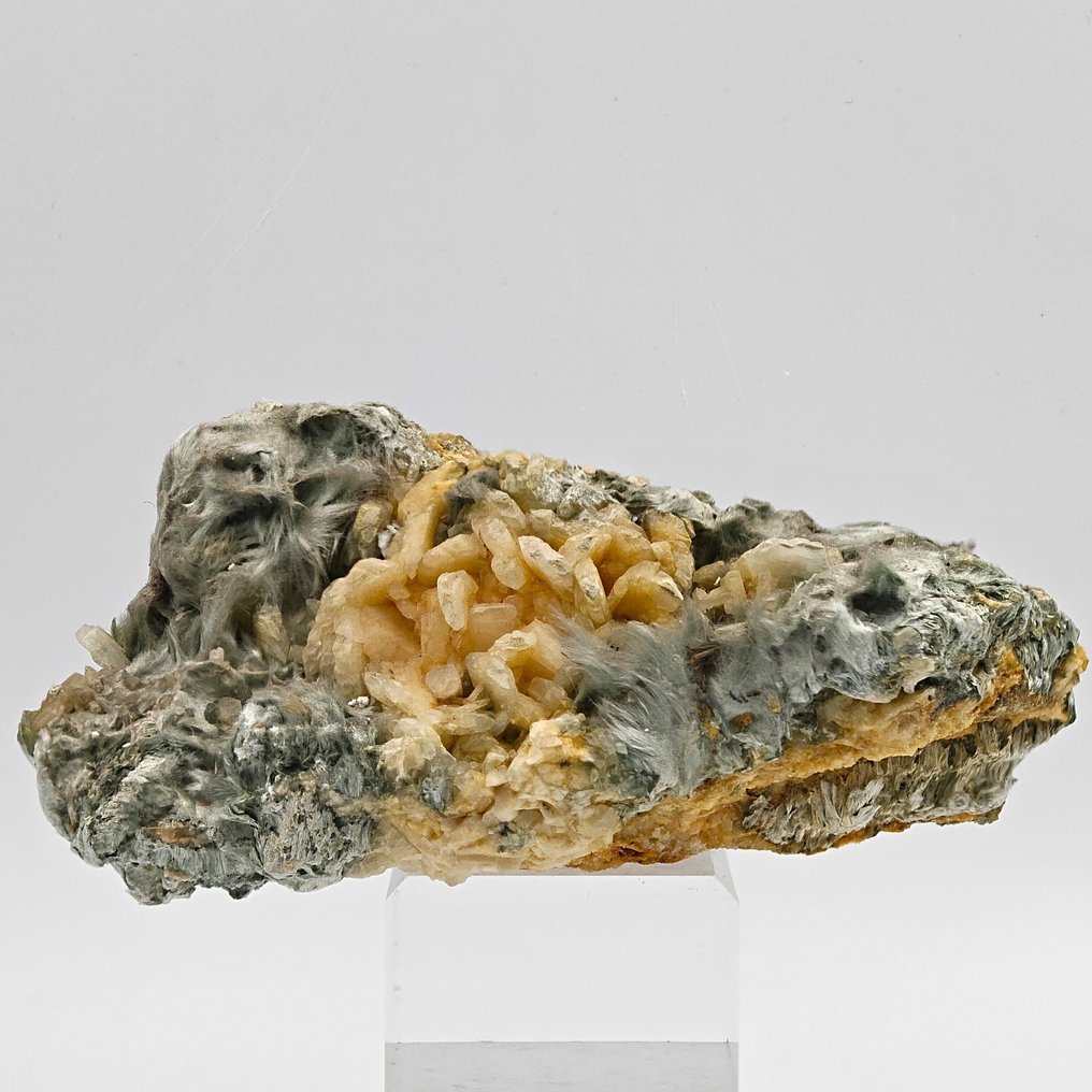 Hairy bissolite with white adularia, Alps, Mont Blanc Crystals on matrix - Height: 124 mm - Width: 68 mm- 397 g #4.3