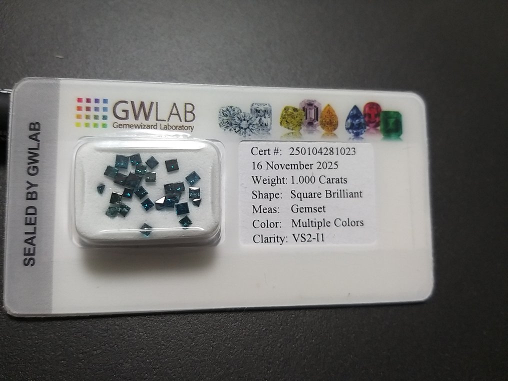 Ingen reservasjonspris - 27 pcs Diamant (Fargebehandlet) - 1.00 ct - Firkant Blå, Grønn - VS2, I1 - Gemewizard Gemologisk laboratorium (GWLab) #3.2