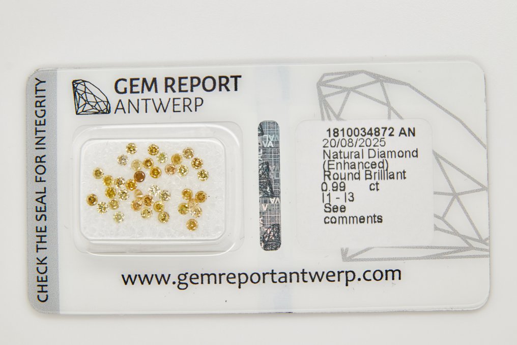 Utan reservationspris - 38 pcs Diamant (Färgbehandlad) - 0.99 ct - Rund - I1, I2, I3 - Gem Report Antwerpen (GRA) #4.3