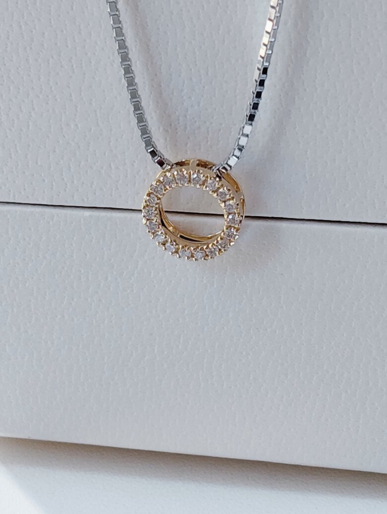 Sans prix de réserve - Collier avec pendentif - 18 carats Platine, Or jaune - 0.07ct. tw. Diamant (Naturelle) #4.3