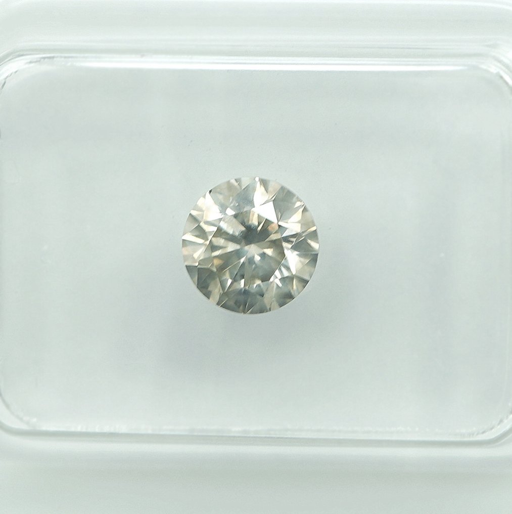 1 pcs 鑽石 (天然彩色) - 0.72 ct - 圓形 - Faint 淡黃色 灰色 - SI2 - Gem Report Antwerp (GRA) #4.3