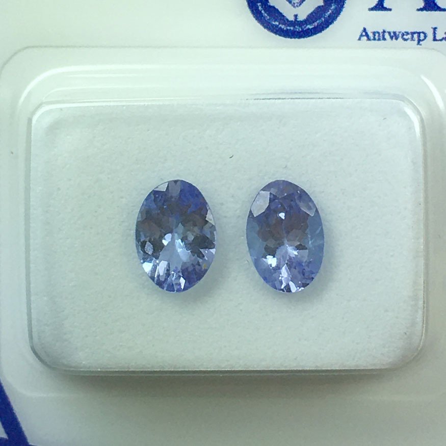 χωρίς τιμή ασφαλείας - 2 pcs  Βιολετί Τανζανίτης  - 1.06 ct - Antwerp Laboratory for Gemstone Testing (ALGT) - Φυσική τανζανίτης #1.0