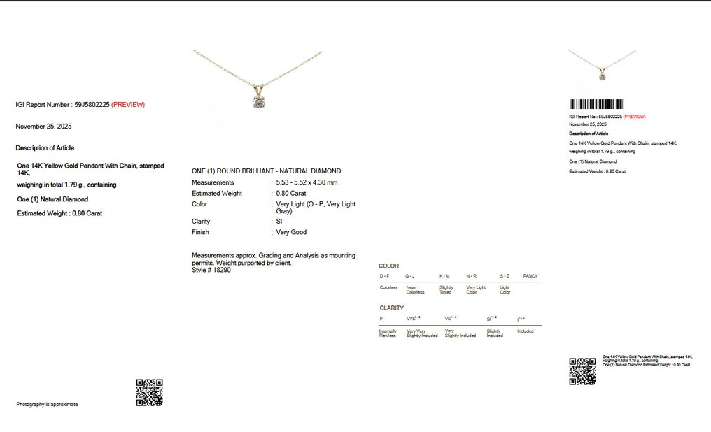 χωρίς τιμή ασφαλείας - Κολιέ με μενταγιόν - 14 καράτια Κίτρινο χρυσό -  0.80ct. tw. Διαμάντι (Φυσικού χρώματος) - ΙΓΙ #2.1