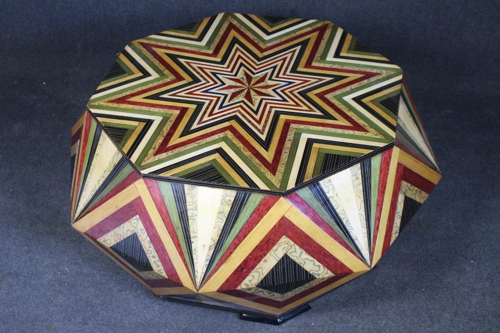 Centre table - Wood - Openable coffee table inlaid with geometric designs #1.0