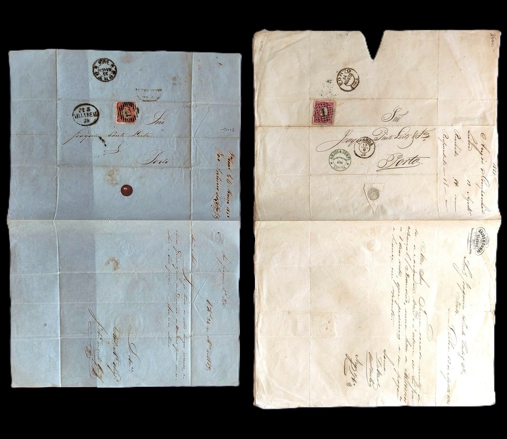 Portugal - Document - 2 Historic Portuguese Monarchy Documents: sealed envelopes with postmark and 25 Reis stamp - 1859 #1.0