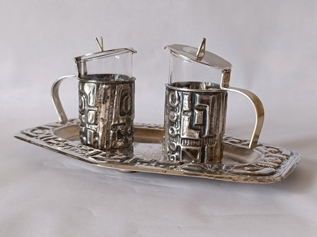 Belloso - 調味瓶套裝 - 黃銅, 青銅色, 鍍銀, 玻璃 - 一套礼仪用油瓶 #1.0