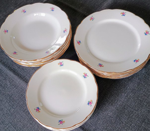 Richard Ginori - Illallisastiasto (18) - 24 kt kultaa - Viininpunainen ja kultainen sekä pienet kukat. #2.1