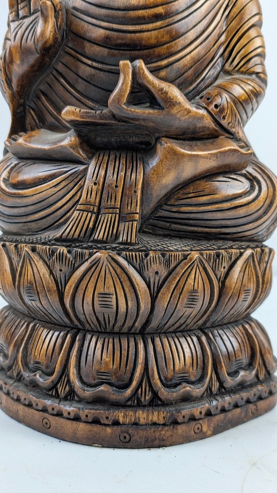 Άγαλμα, Mooi handgemaakt standbeeld Boeddha zittend op lotustroon - 31 cm - Μαζίφ τροπικό σκληρό ξύλο - 2000 #1.0