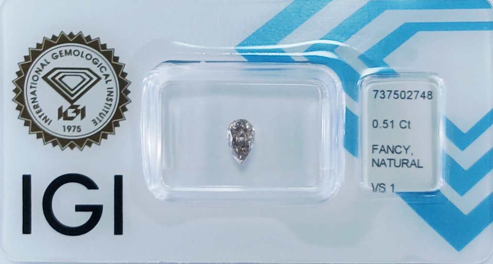 没有保留价 - 1 pcs 钻石  (天然色彩的)  - 0.51 ct - 梨形 - Fancy 稍帶棕色的, 稍帶綠色的, 黄色 - VS1 轻微内含一级 - 国际宝石研究院（IGI） #1.0