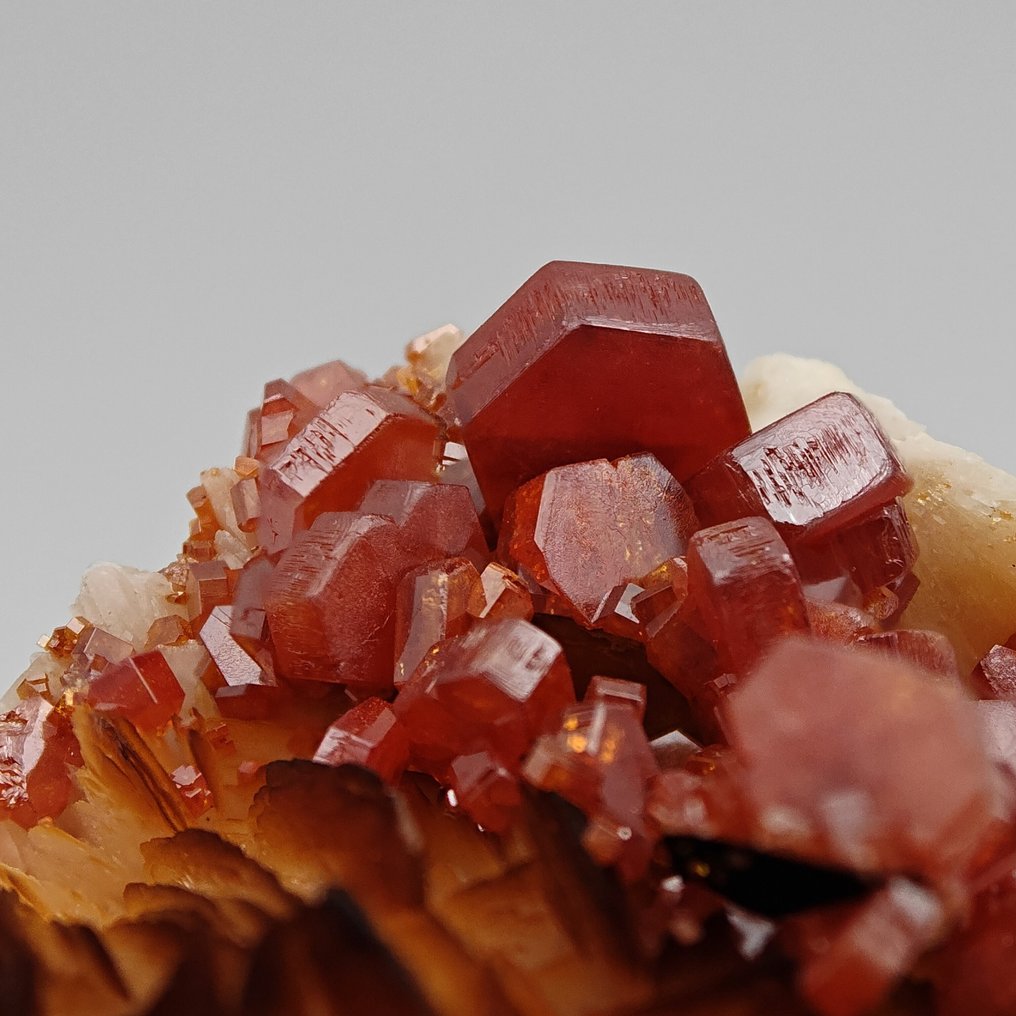 Blood-red vanadinite storm on orange barite Crystals on matrix - Height: 58 mm - Width: 42 mm- 107 g #3.2