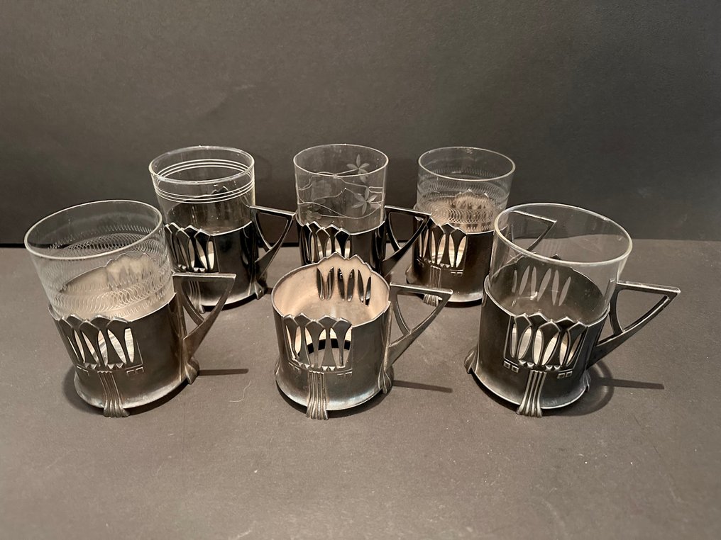 WMF / Geislingen, SCHOTT Mainz - Albin Müller - Drinking glass (6) - 345 - Silverplated, Britannia metal #3.2