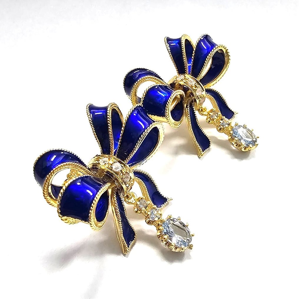 没有保留价 - 耳环 - 9 kt. 黄金, 银 黄宝石 - 钻石 #1.0