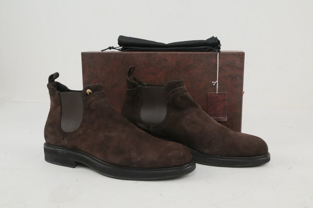 STEFANO RICCI RRP 3800€ Suede & Alligator Chelsea Boots – Dark Brown – 10 UK - Chelsea boots - Size: EU 44 - New in box #1.0