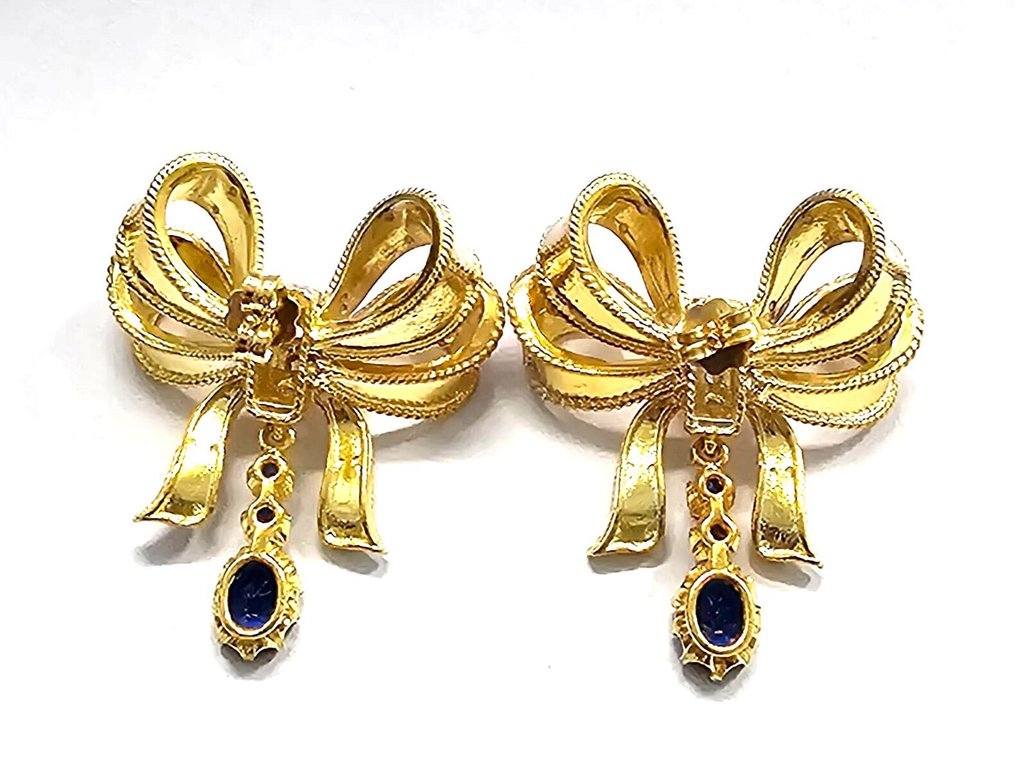 没有保留价 - 耳环 - 9 kt. 黄金, 银 蓝宝石 - 钻石 #4.3