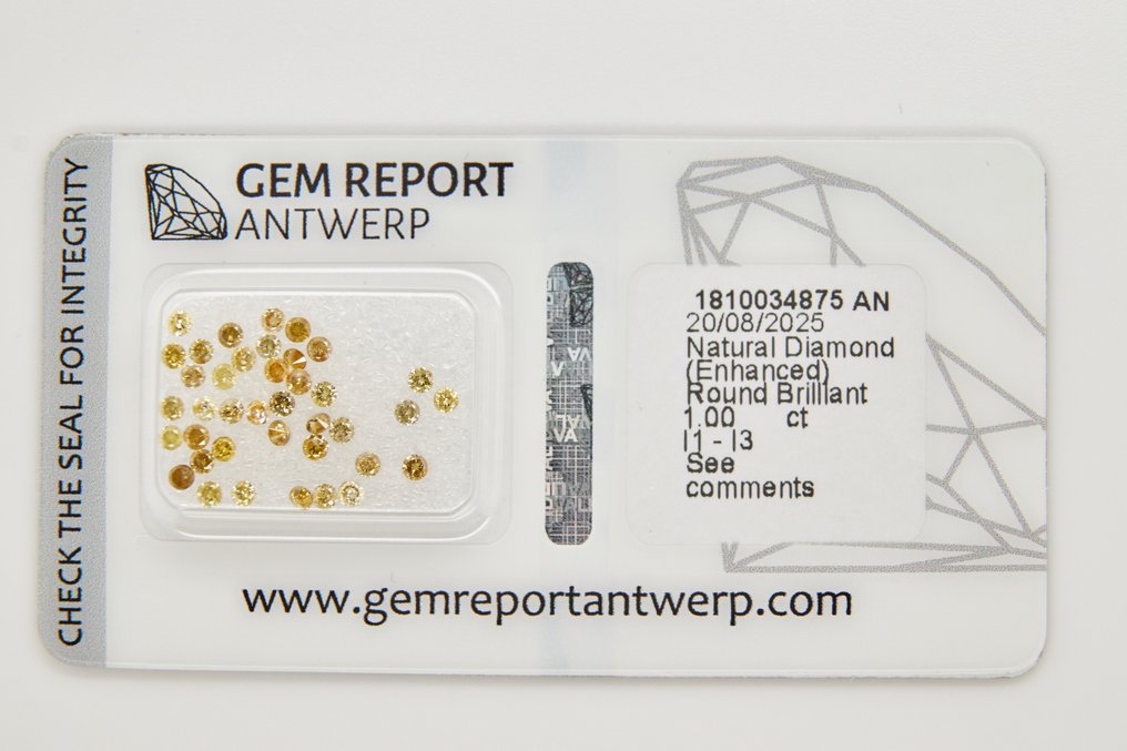 Sin Precio de Reserva - 39 pcs Diamante  (Color tratado)  - 1.00 ct - Redondo - I1, I2, I3 - Gem Report Antwerp (GRA) #1.0