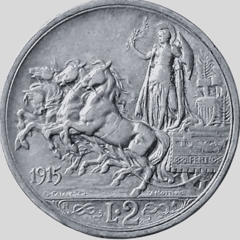 意大利. Vittorio Emanuele III. 2 Lire - 4 monete in argento – “Quadriga Briosa” 1914, 1915, 1916, 1917 – Vittorio Emanuele III  (没有保留价) #4.3