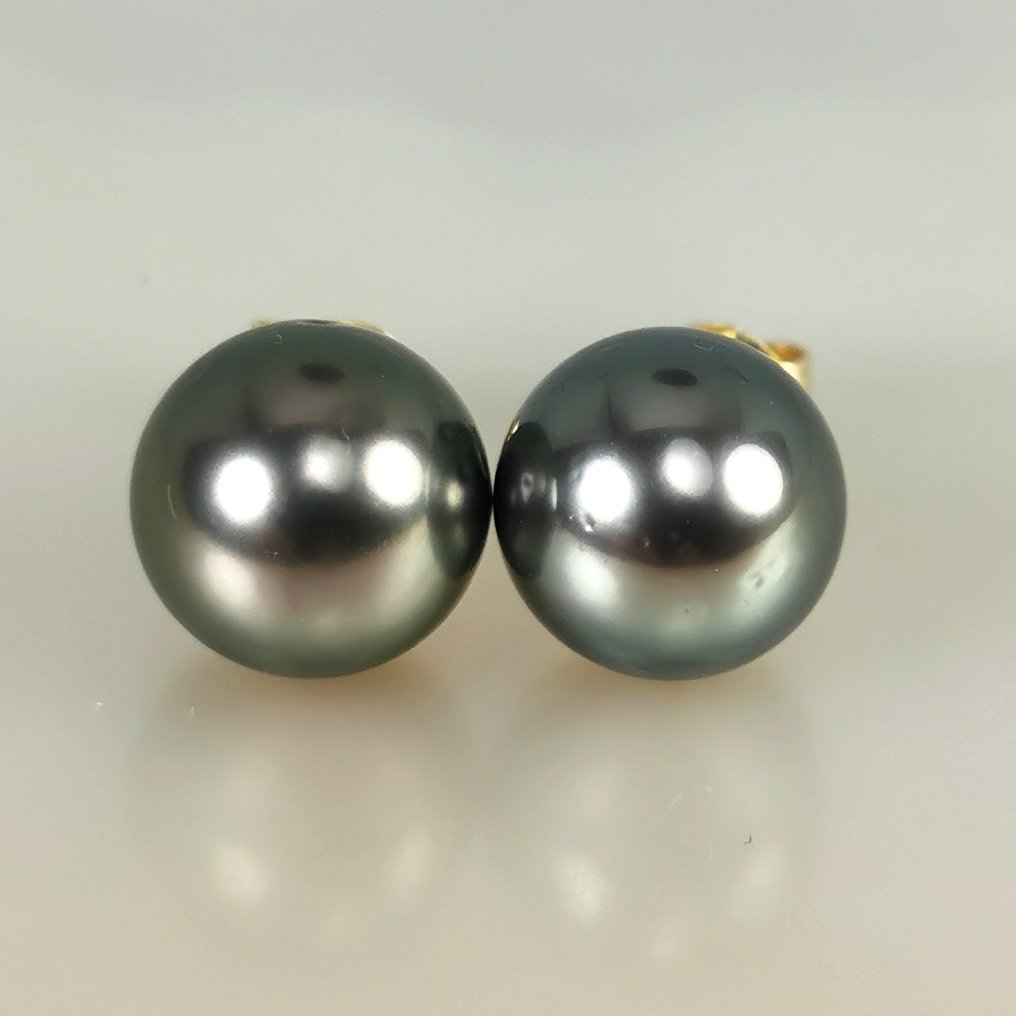 耳环 - 18K包金 黄金 珍珠 - 大溪地孔雀 Ø10x10.5mm #4.3