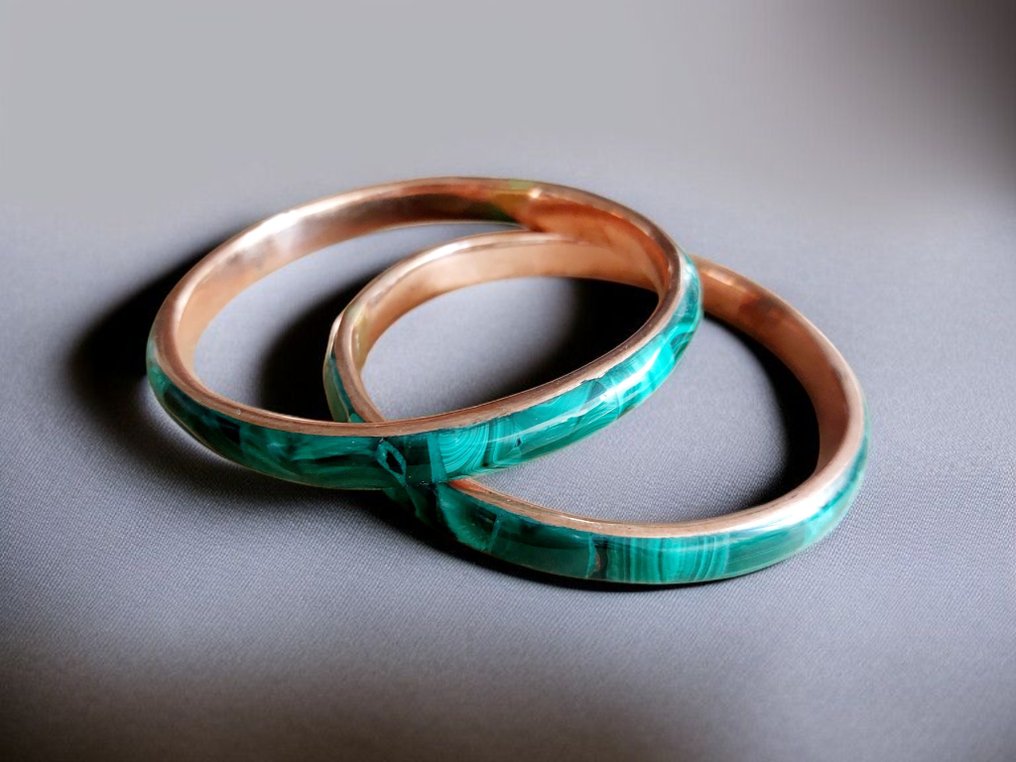 Μαλαχίτης εξαιρετικής ποιότητας. Φυσική πέτρα χωρίς επεξεργασία. Χειροποίητο βραχιόλι από χαλκό.- 74 g - (2) #2.1