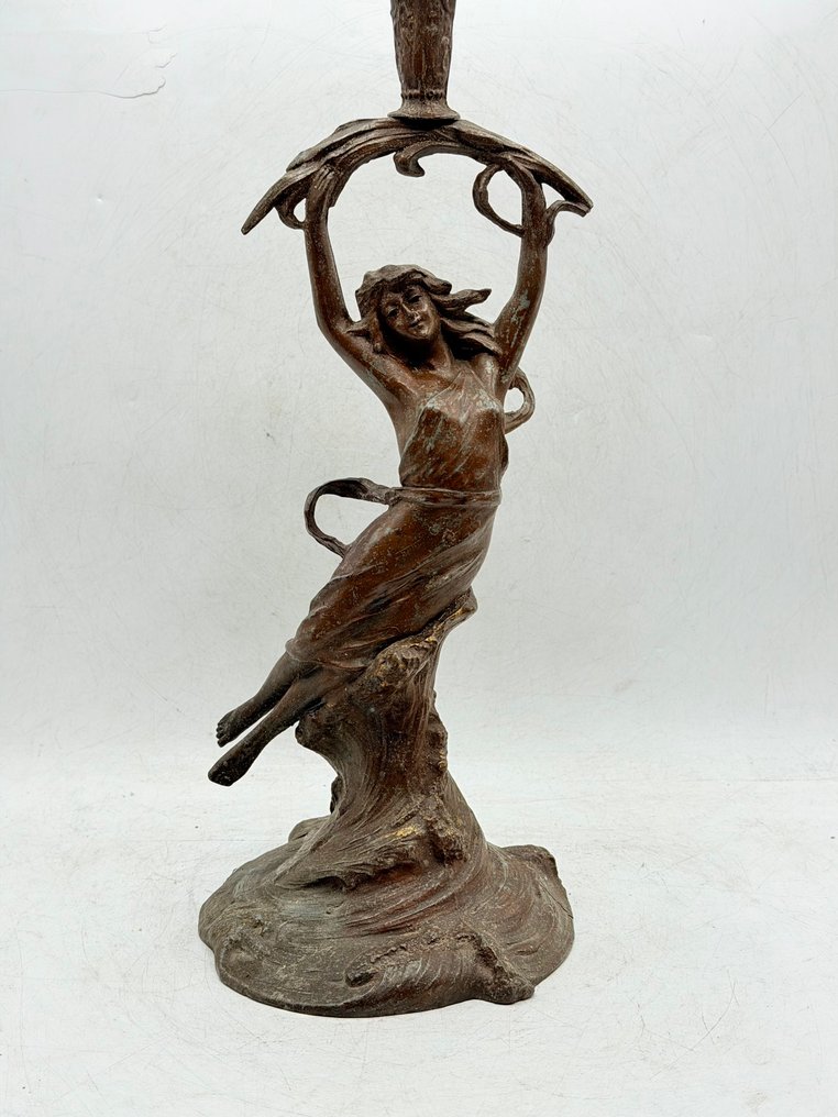 Table lamp - Quinqué of Musa - Spelter, Crystal #3.2