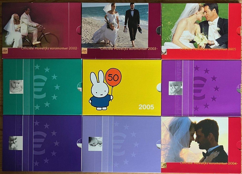 Nederland. Year Set (BU) 2002/2005 "Baby" + "Huwelijk" (9 sets) (Ingen reservasjonspris) #1.0