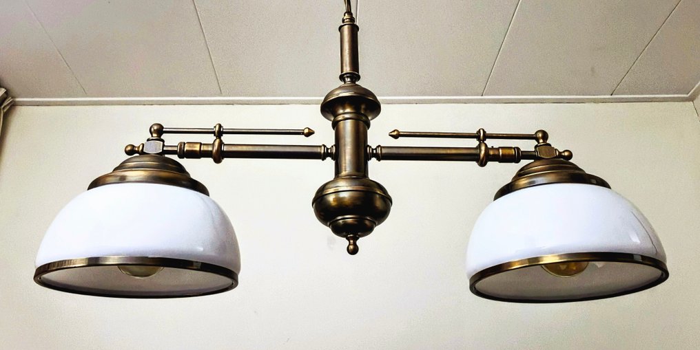 E.F. FRANTZEN - Lampada - Tavolo da biliardo / biblioteca regolabile XL con lampadario - 125 x 125 cm - Vetro, Rame #2.1