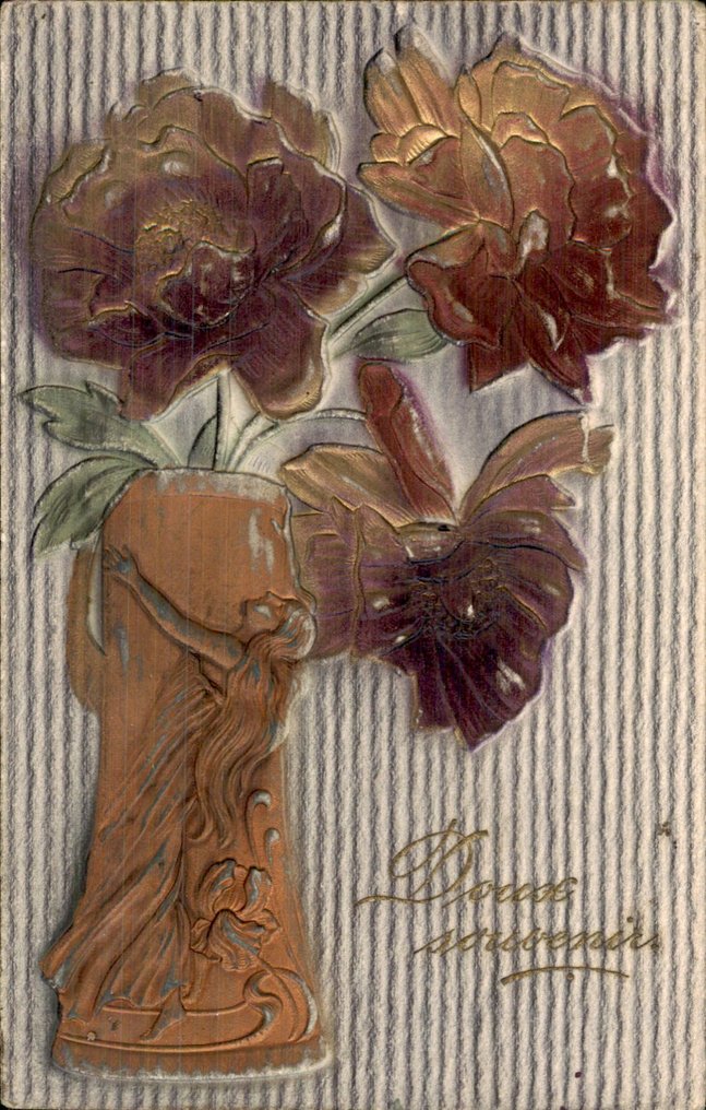 拉斐尔·柯恩赫纳卡片 - 女性 - 花朵 - 铜 - 银 - 未签名 - 明信片 (3) - 1900-1905 #1.0