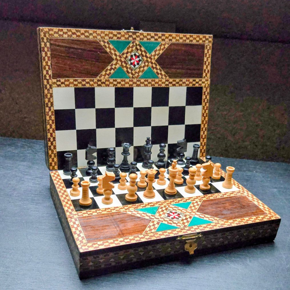 Juego de ajedrez - Ingelegde kist been/hout - Marqueterie #1.0