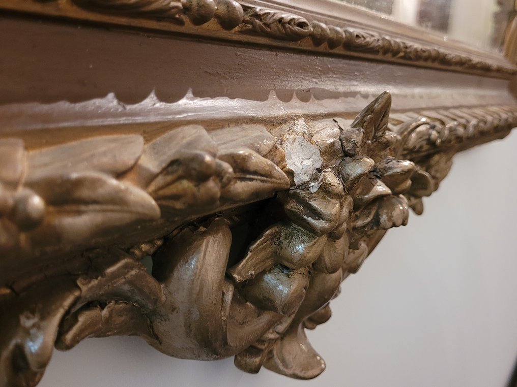 鏡- 巴洛克镜子 1880年 — 木框，带天使装饰，原始镀金  - 玻璃, 木, 鍍金 #4.3