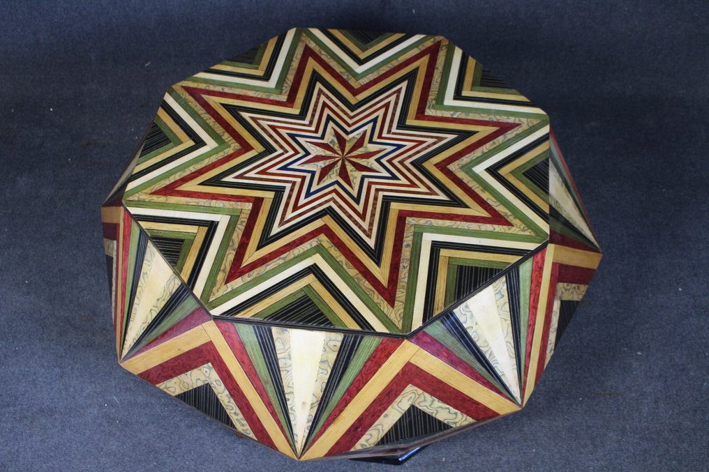 Centre table - Wood - Openable coffee table inlaid with geometric designs #1.0