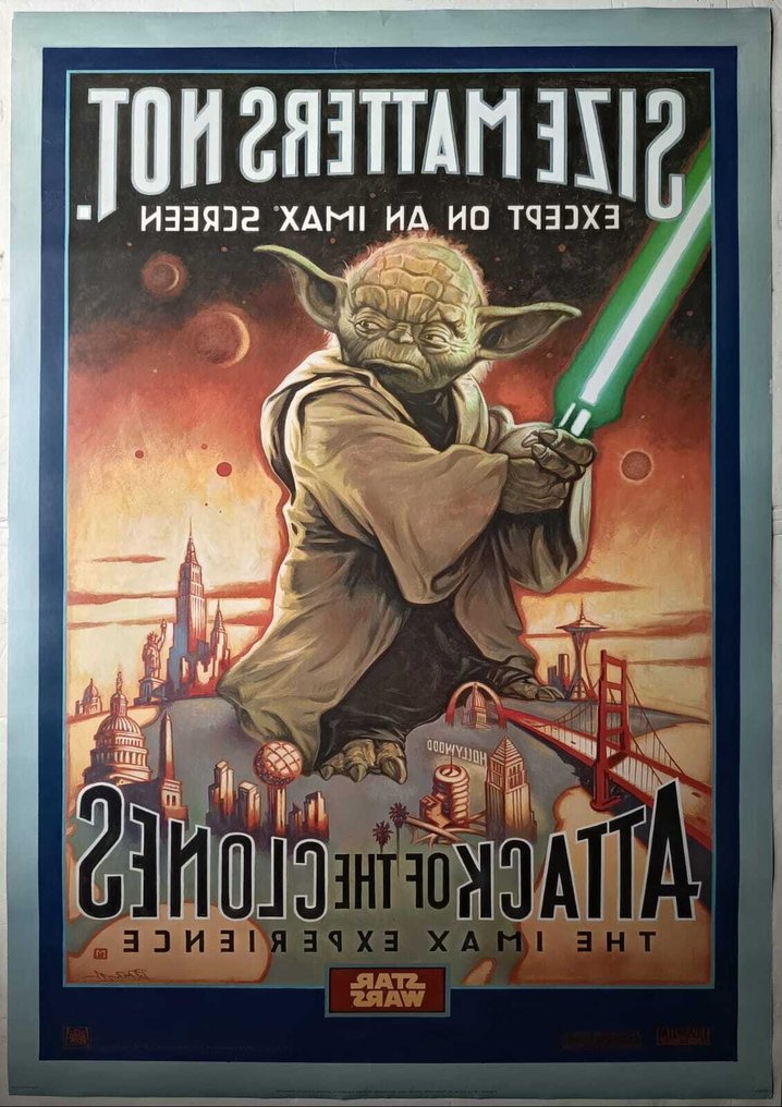 David McMacken - Star Wars Episode II: Attack of the Clones - RARE !! 2002 US Original Yoda IMAX Special Edition Theatre Poster - Double Sided - MINT #1.0