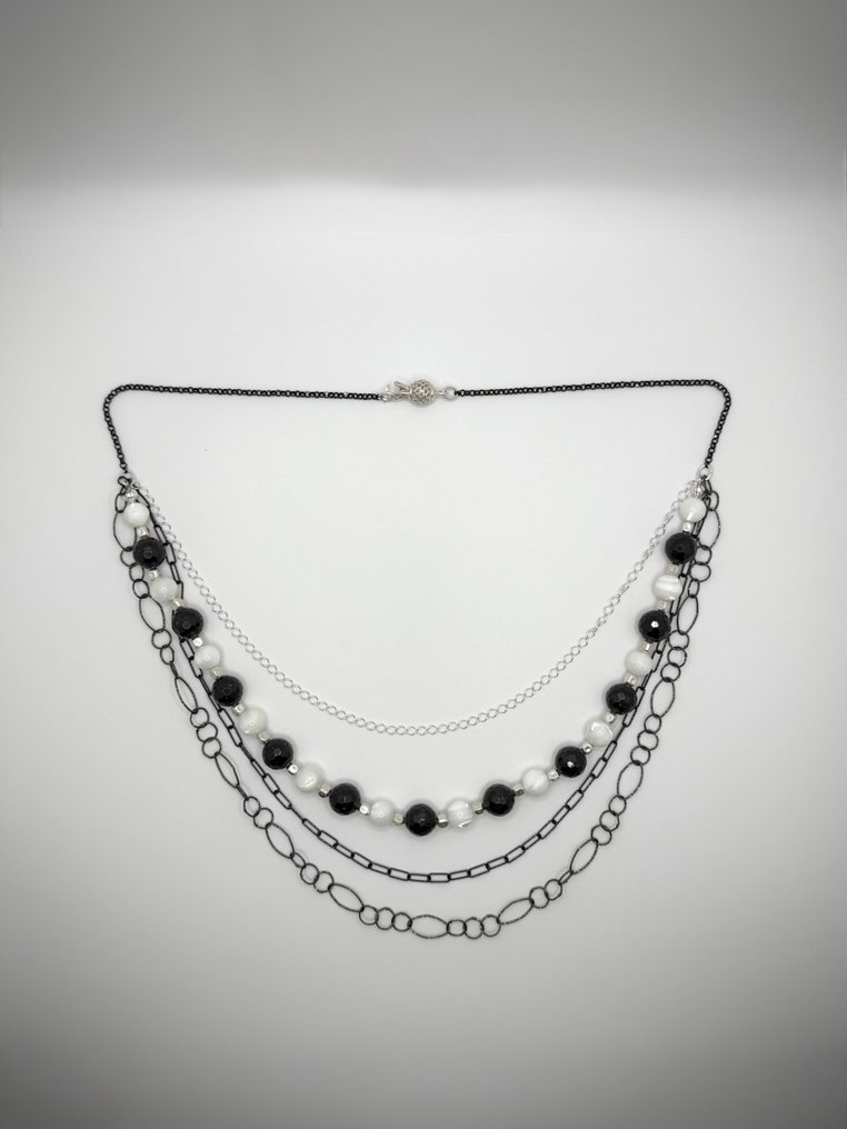 Unico - 石榴石 - 珍珠母 - 925纯银 - 真品认证 - 一等品 - 双色 - 3套珠宝 - 专属人工 #2.1