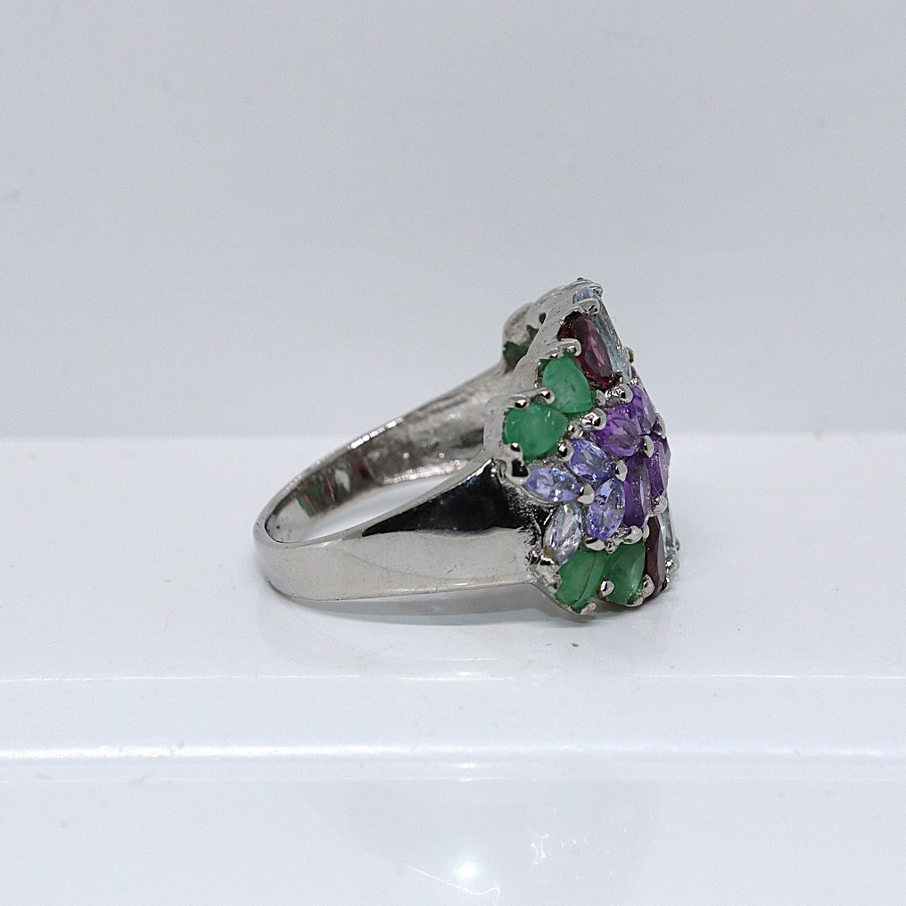 Senza Prezzo di Riserva - Anello Argento - 3.96ct. tw. Ametista - Pietre preziose miste - Maat: 19 mm, #3.2