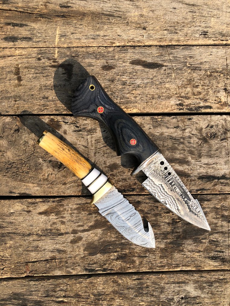 厨刀 - 著名的手工制作Skinners刀，锻钢，鹿角和稀有手柄 - 北美 - 皮革套 A63 #3.2