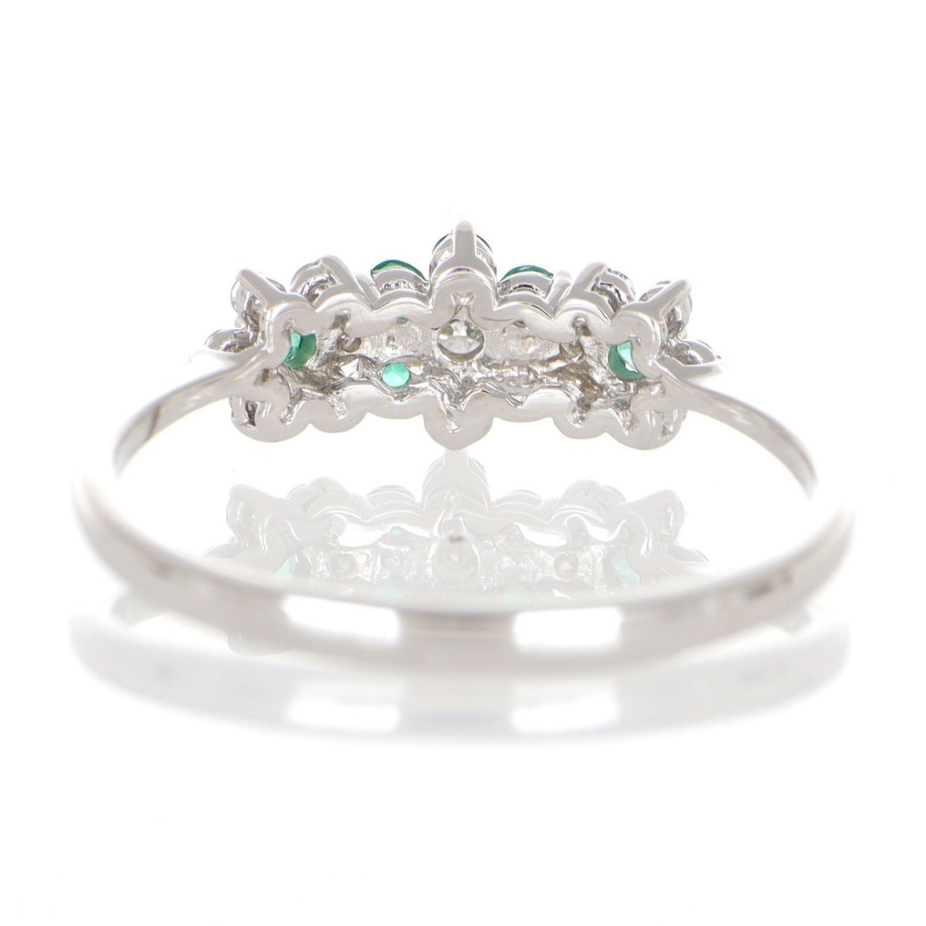 Zonder minimumprijs - Ring - 18 karaat Witgoud Diamant (Natuurlijk) - Smaragd #3.2