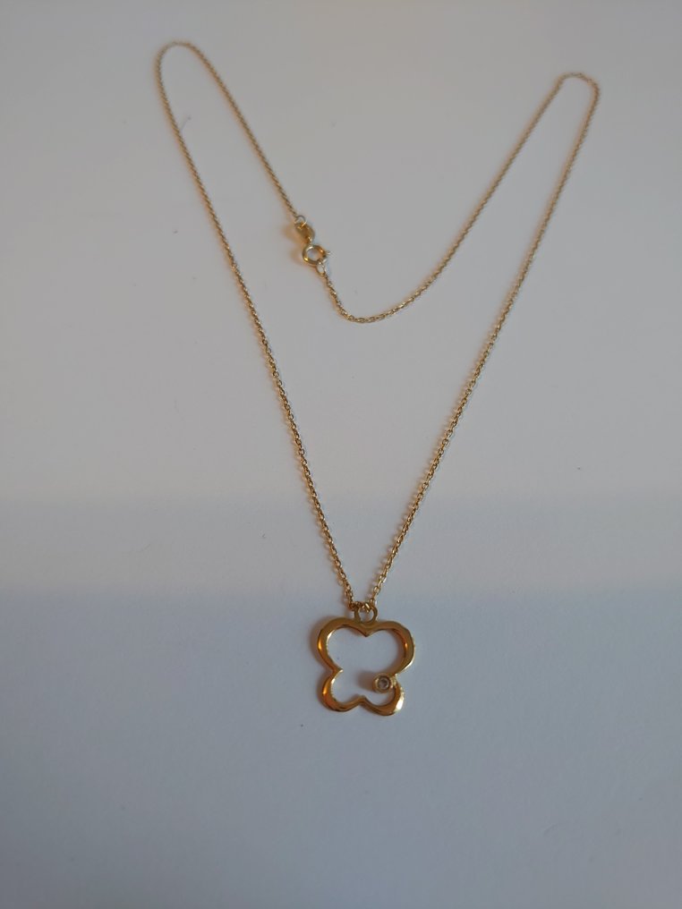 没有保留价 - 吊坠项链 - 18K包金 黄金 - 0.05ct. tw. 钻石 (天然) #1.0