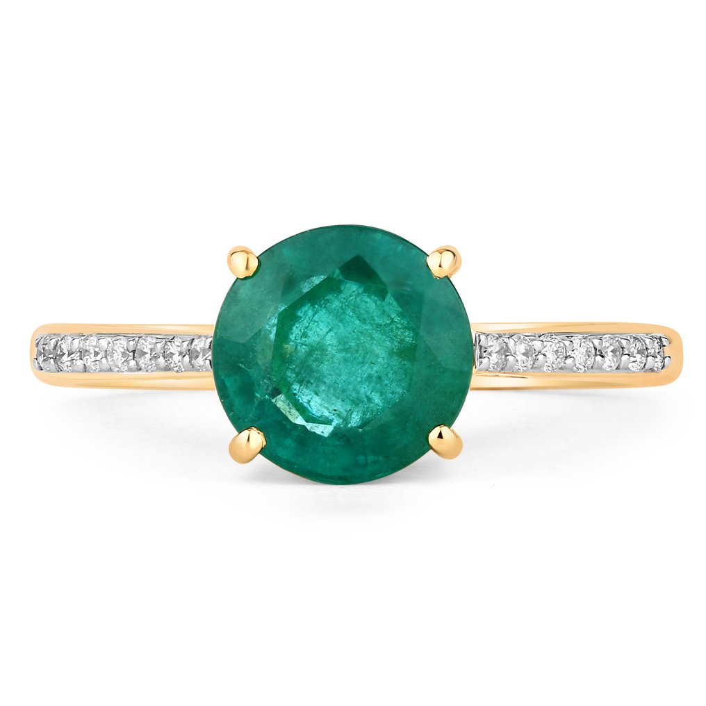 戒指 - 14K包金 黄金 -  2.16ct. tw. 祖母绿 - 钻石 #2.1