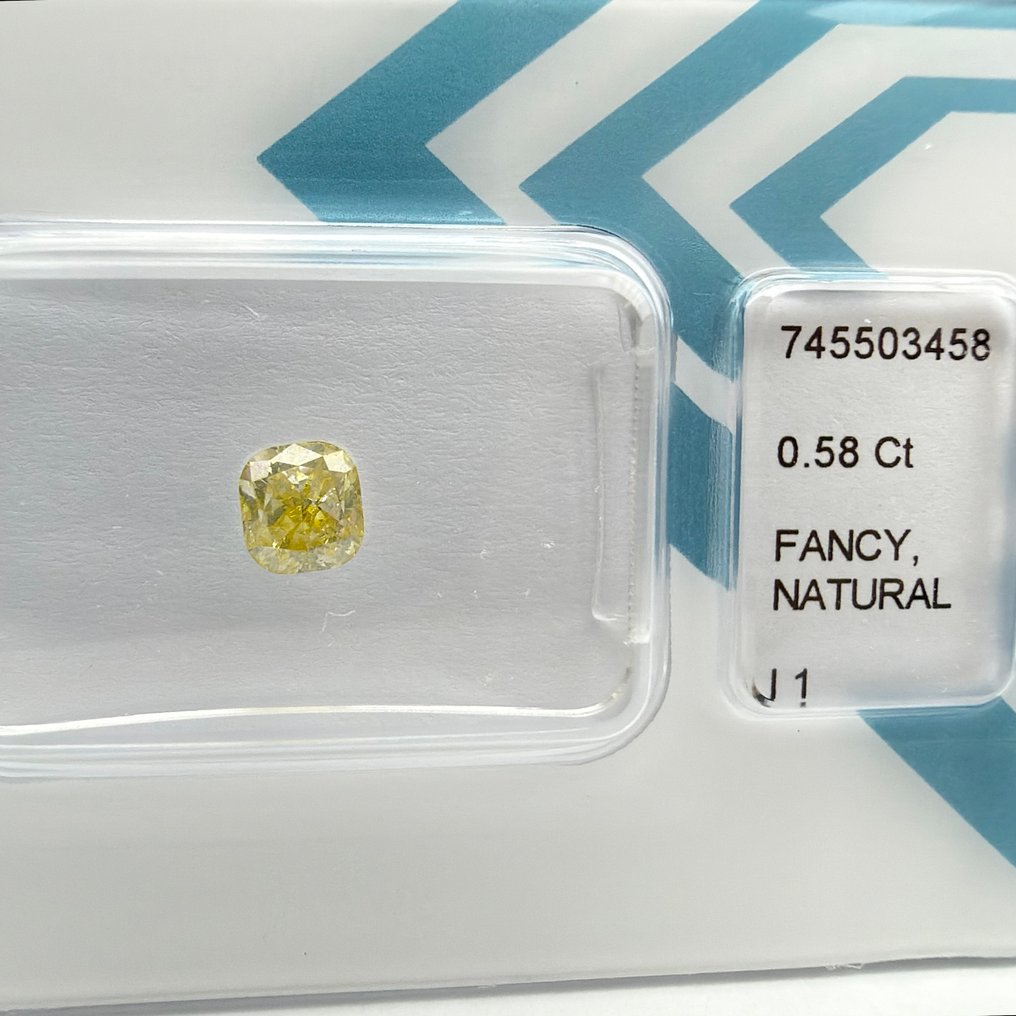 没有保留价 - 1 pcs 钻石  (天然色彩的)  - 0.58 ct - 枕形 - Fancy 黄色 - I1 内含一级 - 国际宝石研究院（IGI） #1.0