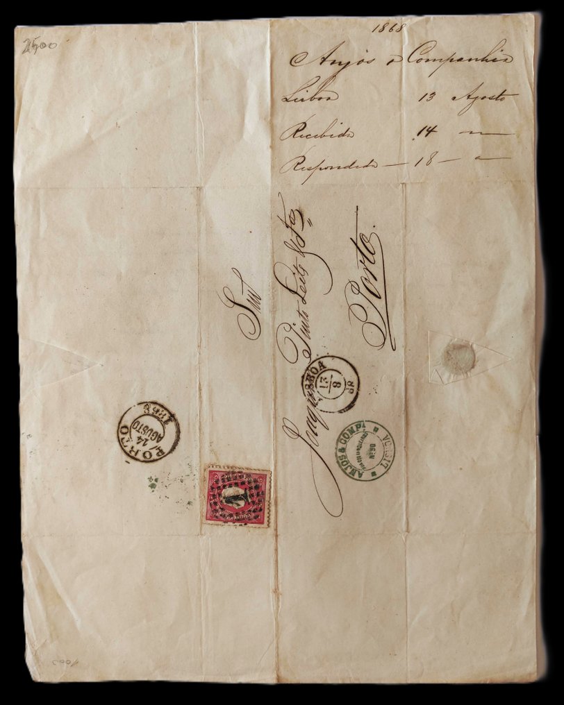 Portugal - Document - 2 Historic Portuguese Monarchy Documents: sealed envelopes with postmark and 25 Reis stamp - 1859 #4.3