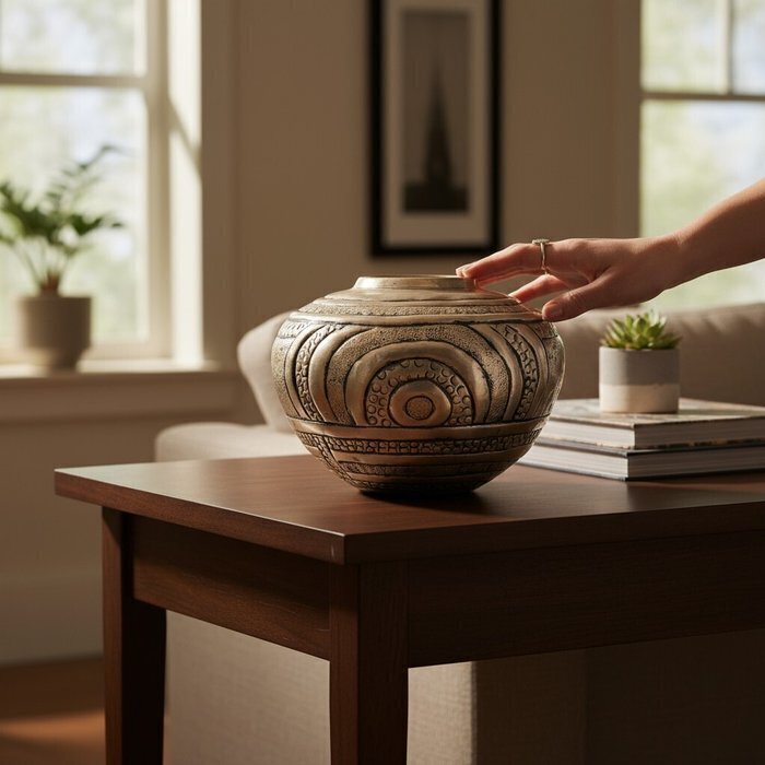 JR International - Tafelmiddenstuk - Art. 48013/030 model met geometrische inscripties en ciseleerwerk, jaren 1960  - Metallo Argentato #3.2