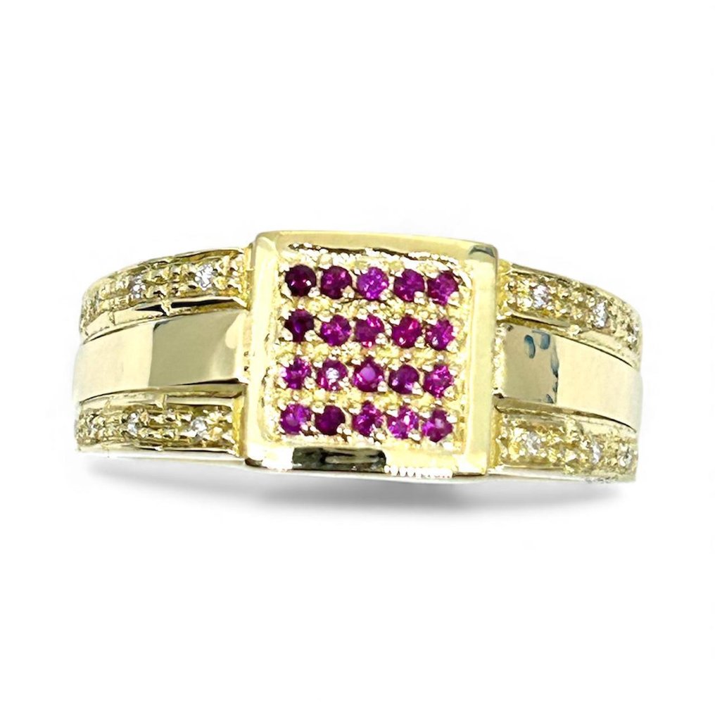 Ring - 18 kt. Yellow gold -  0.36ct. tw. Ruby - Diamond #1.0