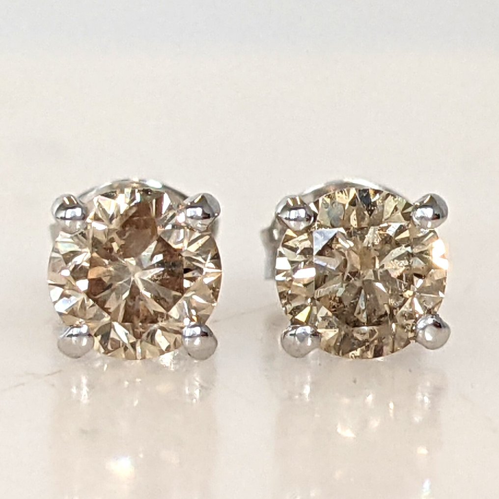 χωρίς τιμή ασφαλείας - Σκουλαρίκια - 14 καράτια Λευκός χρυσός - 1.07ct. tw. Διαμάντι (Φυσικού χρώματος) - GWLab #1.0