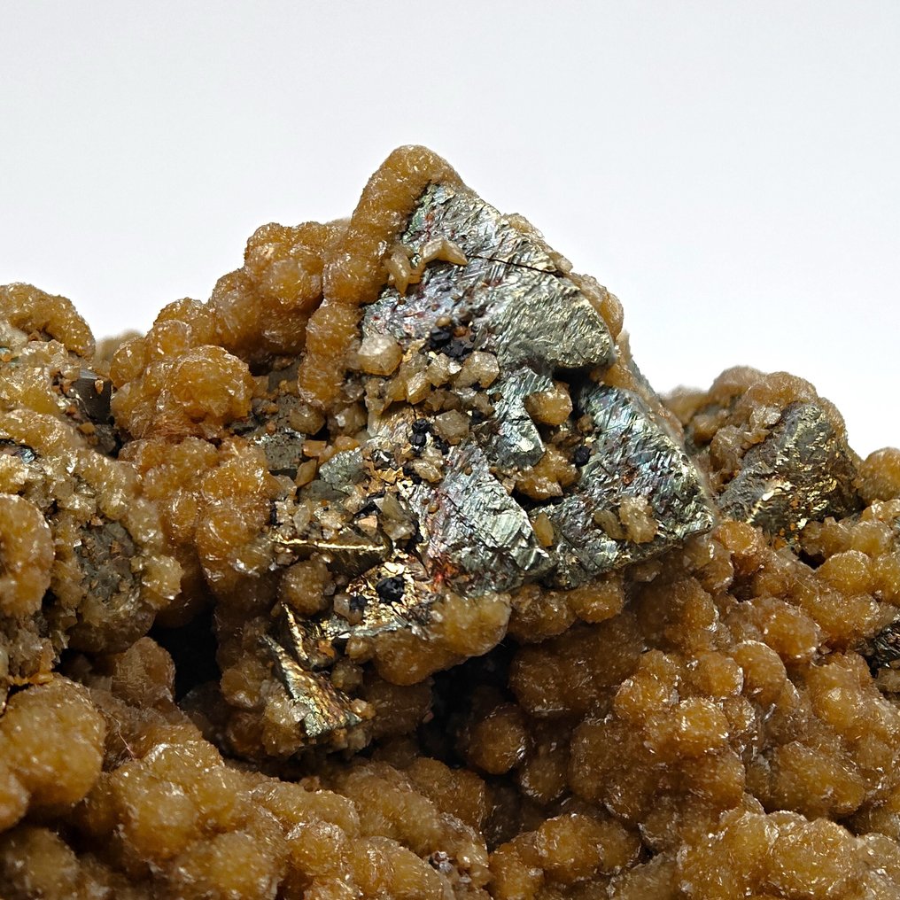 Golden chalcopyrite covered with orange siderite. Crystals on matrix - Height: 116 mm - Width: 67 mm- 375 g #3.2