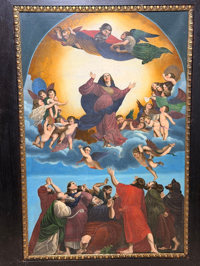 生动的圣母升天节展示,无底价 - 古董 - 木, 紙, 亞麻 - 1850-1900 - Maria Himmelfahrt #1.0