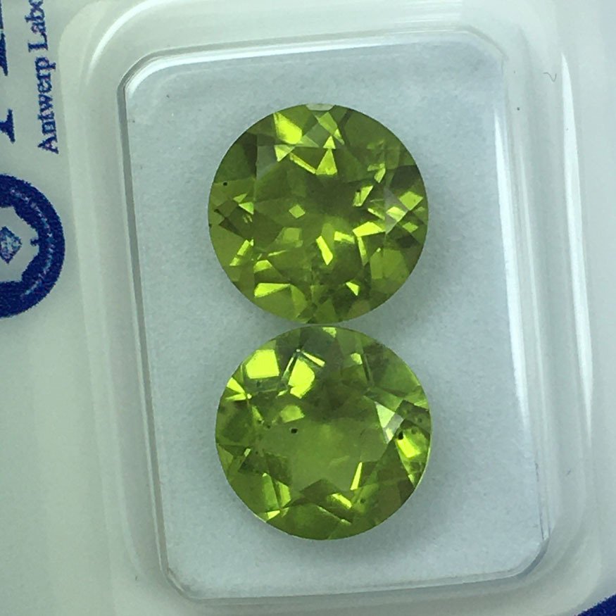 No reserve price - 2 pcs Green Peridot - 5.50 ct - Antwerp Laboratory for Gemstone Testing (ALGT) - ROUND CUT PERIDOT #4.3