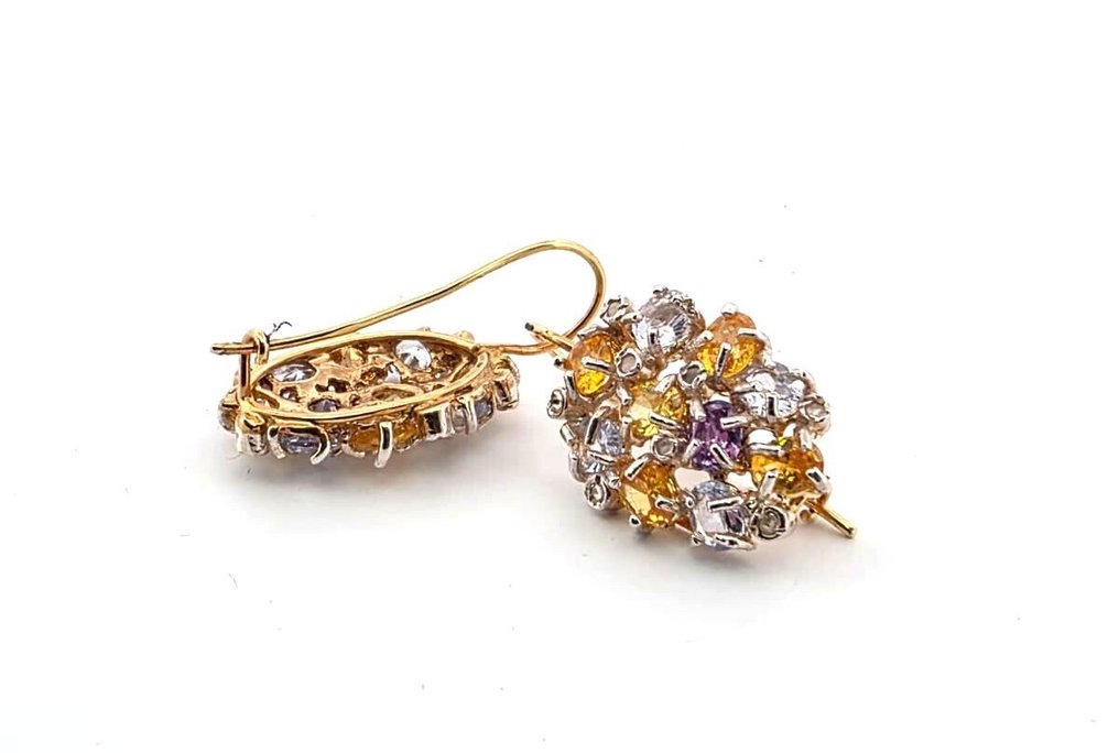 没有保留价 - 耳环 - 9 kt. 黄金, 银 黄宝石 - 黄水晶 #4.3