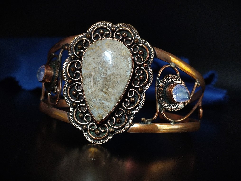 无底价 – 美丽的树状蛋白石925银手链 - 手镯 #4.3