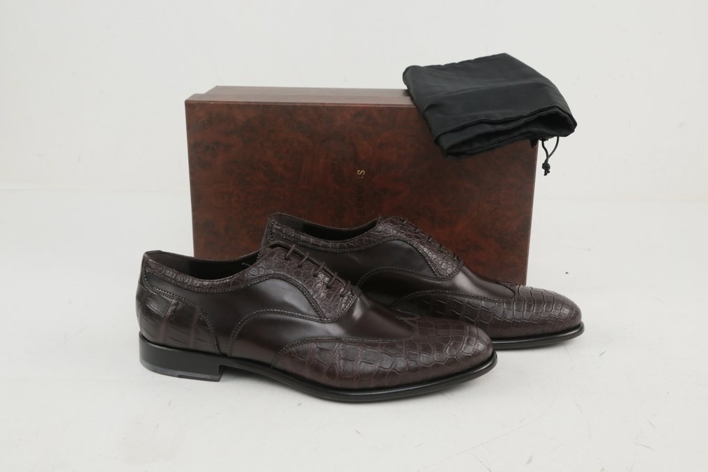 STEFANO RICCI RRP 4500€ Leather & Alligator Oxford Shoes Goodyear – Dark Brown - 9 UK - Lace-up shoes - Size: EU 43 - New in box #1.0