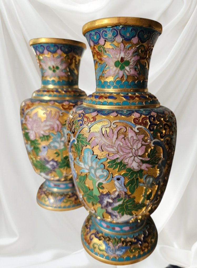 花瓶 - 瑪瑙, 銅 - 亞洲 - Claisonné vazen  (沒有保留價) #1.0