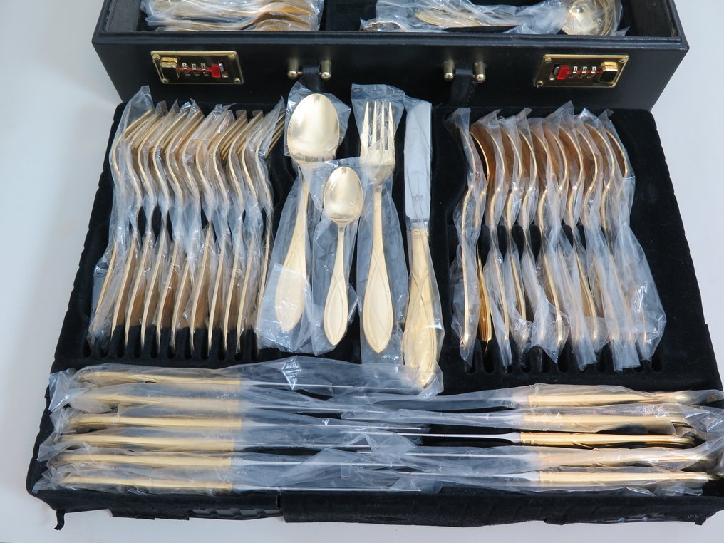 Solingen, SBS - Servizio di posate (70) - Posate Solingen 24 carati placcate oro, per 12 persone - acciaio inossidabile placcato oro #2.1